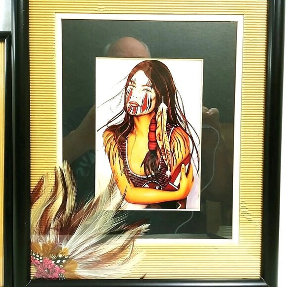 Western Tribal Portrait Art Prints Framed Double Matted 3-d collage Ranch Decor - Picture 3 of 12